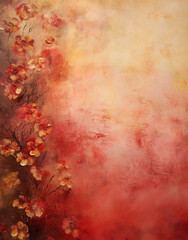 Red Gold Vintage Floral Painting Wall Background, Rustic, Antique