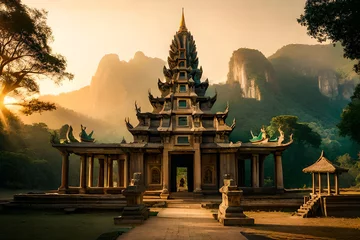 Fotobehang Bedehuis Ancient Ta Promh temple in the jungle, Cambodia. Digital painting.
