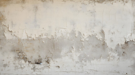  White grey old wall with shabby damaged plaster Cement and brick background of an vintage dirty exfoliating plaster Textured background peeling of colour wallpaper cement. generative AI.