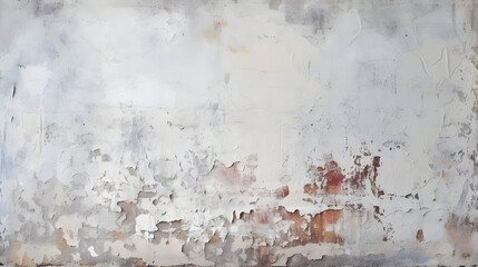  White grey old wall with shabby damaged plaster Cement and brick background of an vintage dirty exfoliating plaster Textured background peeling of colour wallpaper cement. generative AI.