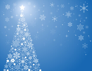  星が輝くクリスマスツリーのフレーム背景素材/青