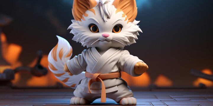 Cat Kawaii In A Karate Suit Cute Cartoon