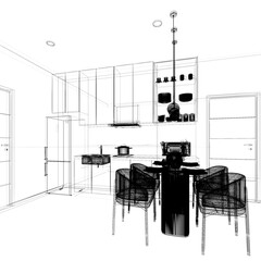 Fototapeta premium modern kitchen room interior design, 3d rendering