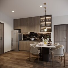 modern kitchen room  interior design, 3d rendering