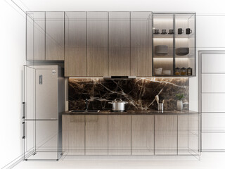 modern kitchen room  interior design, 3d rendering