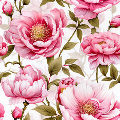 Seamless pattern of peony flower art design painting.