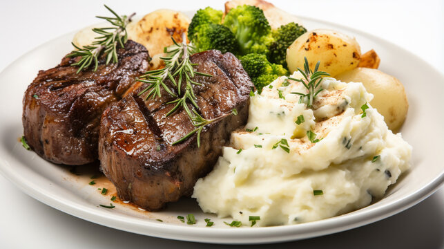beef steak with mashed potatoes HD 8K wallpaper Stock Photographic Image