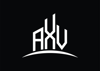 Naklejka premium Letter AXV building vector monogram logo design template. Building Shape AXV logo.