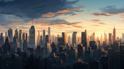 Amidst the city's hustle and bustle, skyscrapers stand as stoic guardians, their polished facades gleaming with the first light of day