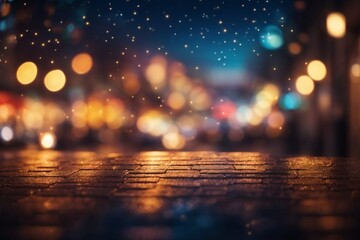 Blurred night city street with bokeh lights - obrazy, fototapety, plakaty
