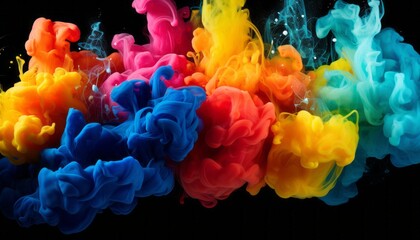 Fototapeta premium Captivating fusion of vibrant liquid colors and ink droplets creating abstract cloud formation