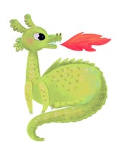 Green Dragon, funny cartoon illustration, kids style - 676205465