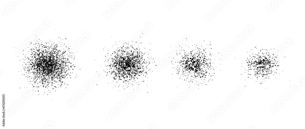 Poster stippled radial brush stroke set. grain gradient collection. grunge sprinkle spray texture. dirty du