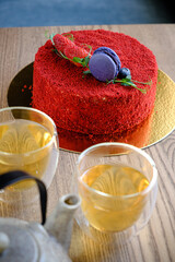 Red Velvet cake with strawberries