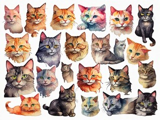 Dibujos de gatos estilo acuarela  - obrazy, fototapety, plakaty