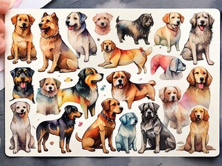 Calcomanias de perros estilo acuarela  - obrazy, fototapety, plakaty