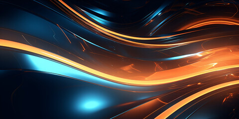 Abstract blue and orange effects on a dark background fiery neon highlight template design

