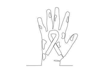 A ribbon on the leper's hand. World Leprosy Day one-line drawing