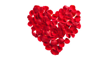 a red rose flower petals in a heart shape isolated on a transparent background for bed, bath special night, or valentines event decoration