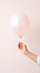 hand holding a pink balloon, pink background
