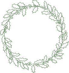 クリスマスリースフレーム。植物のベクターイラストフレーム。柊のリースイラスト。Christmas wreath frame. Vector illustration frame of plants. Holly wreath illustration.