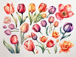 Obraz premium Tulipanes de distintos colores estilo acuarela
