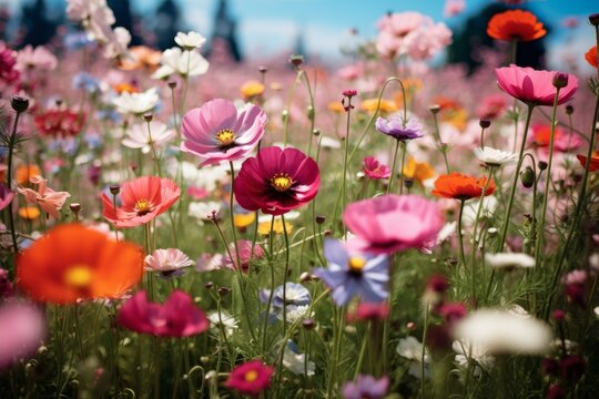 A colorful flower meadow with a wide variety of colorful flowers bio diversity in nature