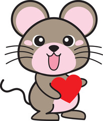 "Adorable Little Mouse Embracing a Heart: A Versatile Design Infusing Cuteness and Functionality into Your Projects."