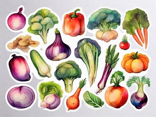 Verduras de distintos tipo estilo acuarela 