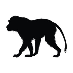 Baboon Silhouette on White Background