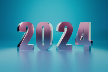 Elegant Metallic 2024 Render on Gradient Background