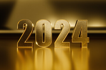 Elegant Golden 2024 Render on Gold Background
