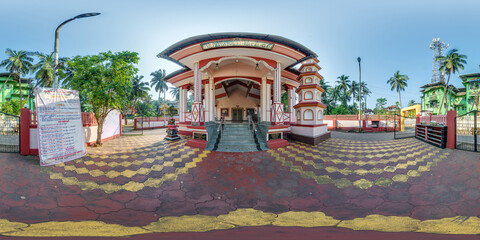 full hdri 360 panorama near hindu temple of goddess laxmi in jungle among palm trees in Indian...
