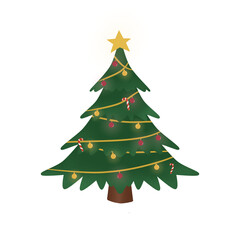Natal tree and decoration with green , gold, and red colors that can be use for social media, wallpaper, sticker, t-shirt, e.t.c.