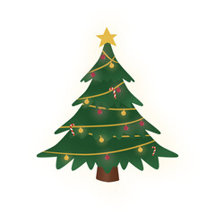 Natal tree and decoration with green , gold, and red colors that can be use for social media, wallpaper, sticker, t-shirt, e.t.c.