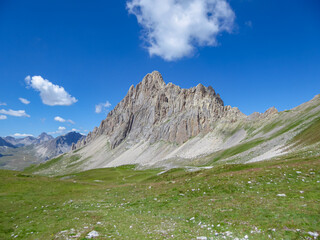 Scenic mtb trail with view of Rocca La Meja near rifugio della Gardetta on the Italy French border...