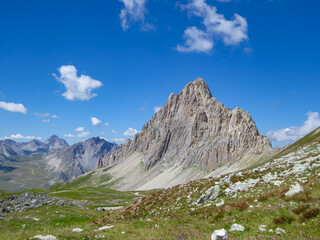 Scenic mtb trail with view of Rocca La Meja near rifugio della Gardetta on the Italy French border...
