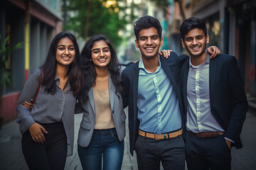Group of young Indian friends enjoying - obrazy, fototapety, plakaty