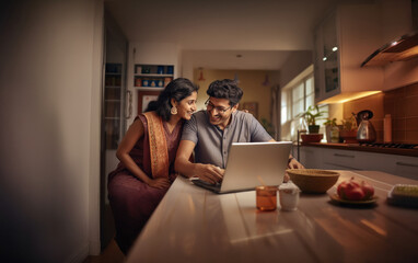 young indian couple using laptop at home - Powered by Adobe