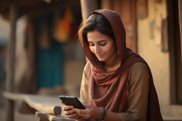 Young rural woman using smartphone - Powered by Adobe