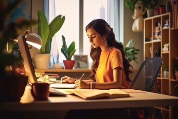 young woman working at home.