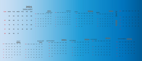 2024 Calendar design.12 months.Design for wall and desk calendar .Official calendar design.