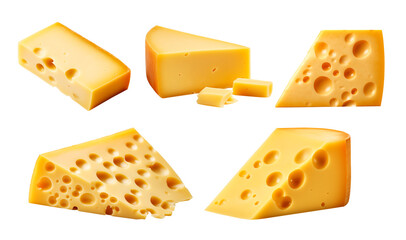 Cross-section of Swiss cheese. transparent background. top view - Generative AI