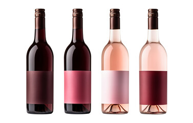 Set of white, rose, and red wine bottles. isolated on transparent background - Generative AI