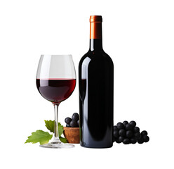Obraz premium red wine and a bottle isolated over transparent background, grape