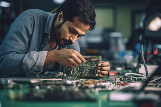 Young Indian male technician assembling electrical parts