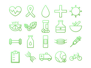 Health Care Icon Pack in Gradient Outline Style. Perfect for Websites, Landing Pages, Mobile Apps, Presentations, and Other Projects. Suitable for User Interface and User Experience UI UX.