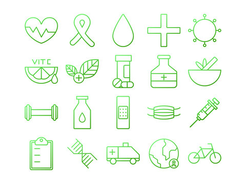Health Care Icon Pack in Gradient Outline Style. Perfect for Websites, Landing Pages, Mobile Apps, Presentations, and Other Projects. Suitable for User Interface and User Experience UI UX.
