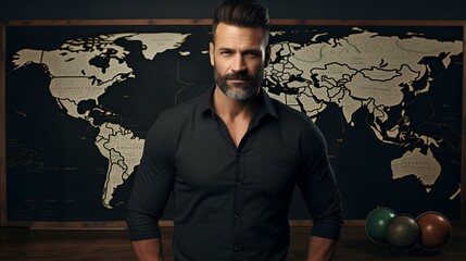 businessman with world map
