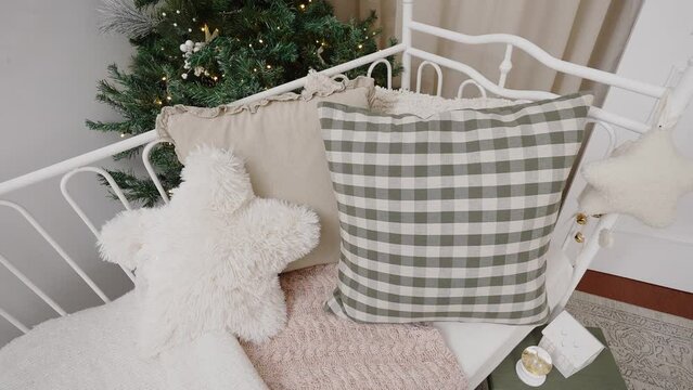 Cozy Christmas holiday corner with cushions